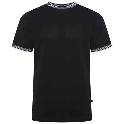 KAM Textured T-Shirt With Contrast Neck Black